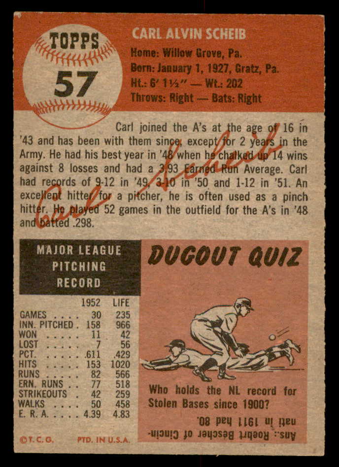 1953 Topps Baseball #057 Carl Scheib A's EX-MT 559331