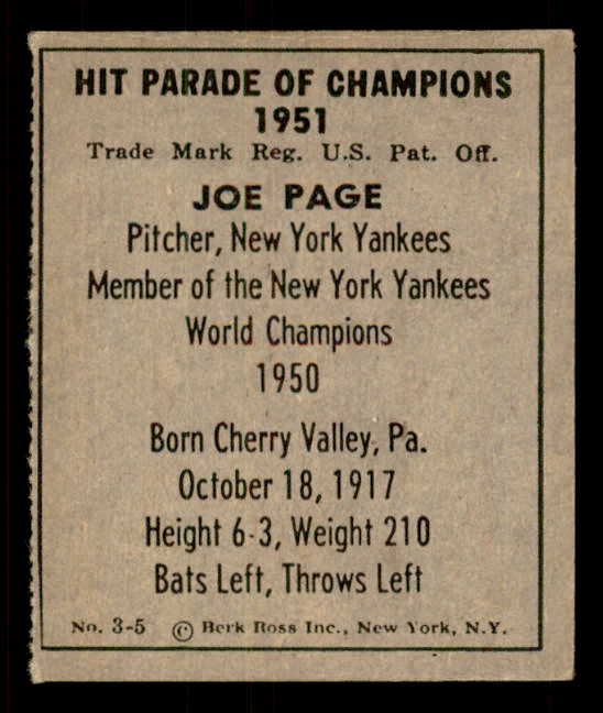 1951 Berk Ross #003-5 Joe Page Yankees EX-MT 559642