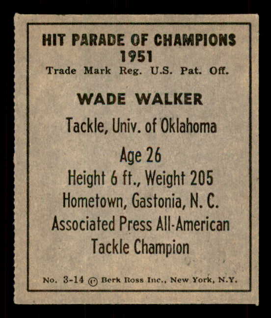 1951 Berk Ross #003-14 Wade Walker Oklahoma EX-MT 559643
