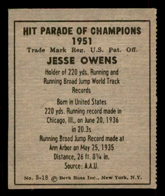 1951 Berk Ross #003-18 Jesse Owens Track EX 559653