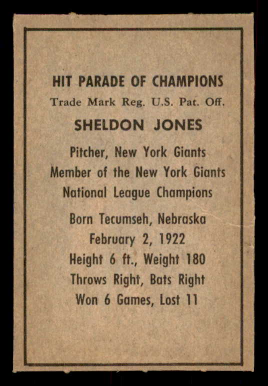 1952 Berk Ross Sheldon Jones Giants EX-MT 559677
