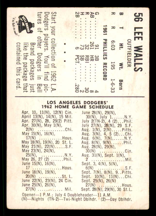 1962 Bell Brand #056 Lee Walls Dodgers VG 559687