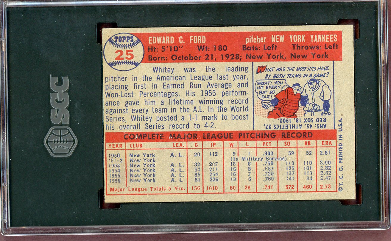 1957 Topps Baseball #025 Whitey Ford Yankees SGC 4.5 VG-EX+ 560556