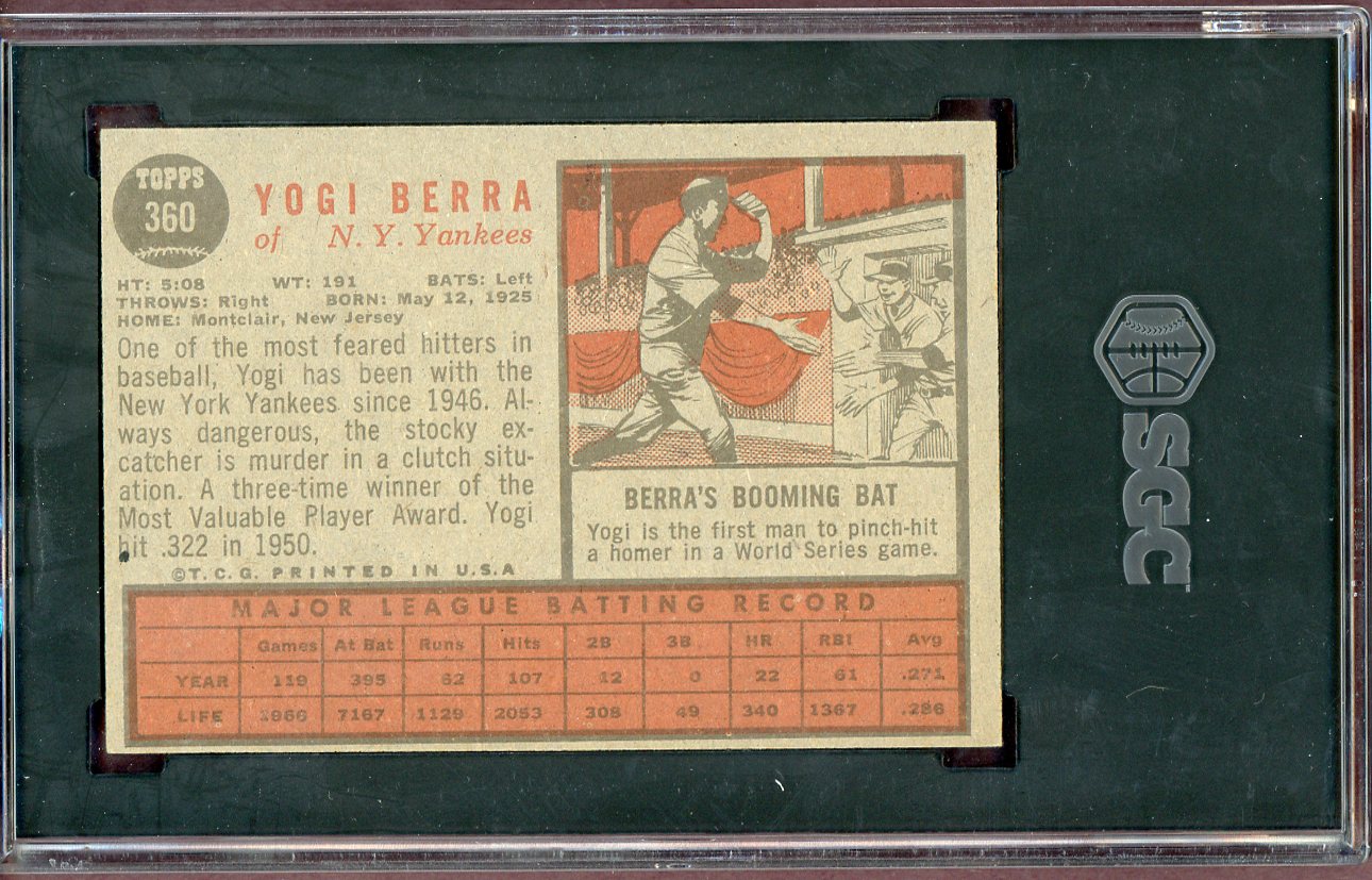1962 Topps Baseball #360 Yogi Berra Yankee SGC 6.5 EX-MT+ 560573
