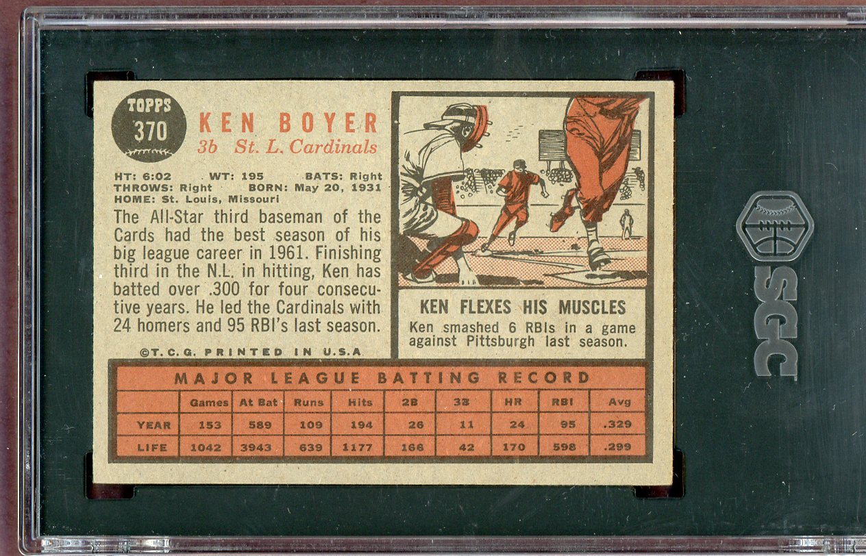 1962 Topps Baseball #370 Ken Boyer Cardinals SGC 5.5 EX+ 560584