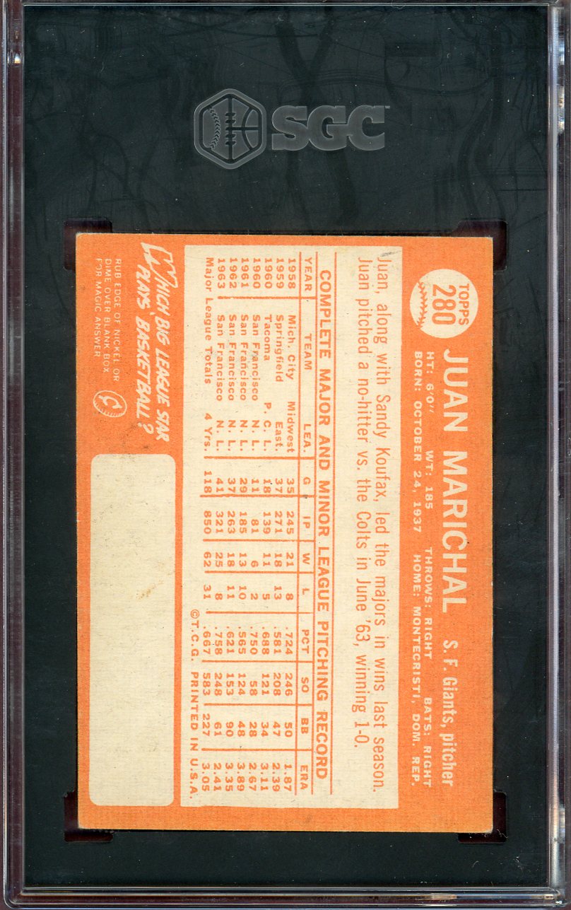 1964 Topps Baseball #280 Juan Marichal Giants SGC 3.5 VG+ 560618
