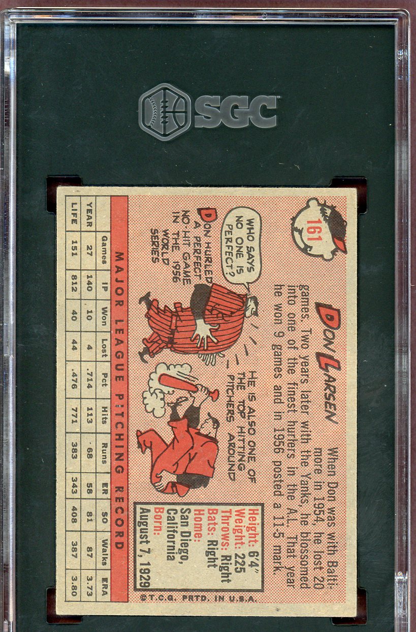 1958 Topps Baseball #161 Don Larsen Yankees SGC 6 EX-MT 560623