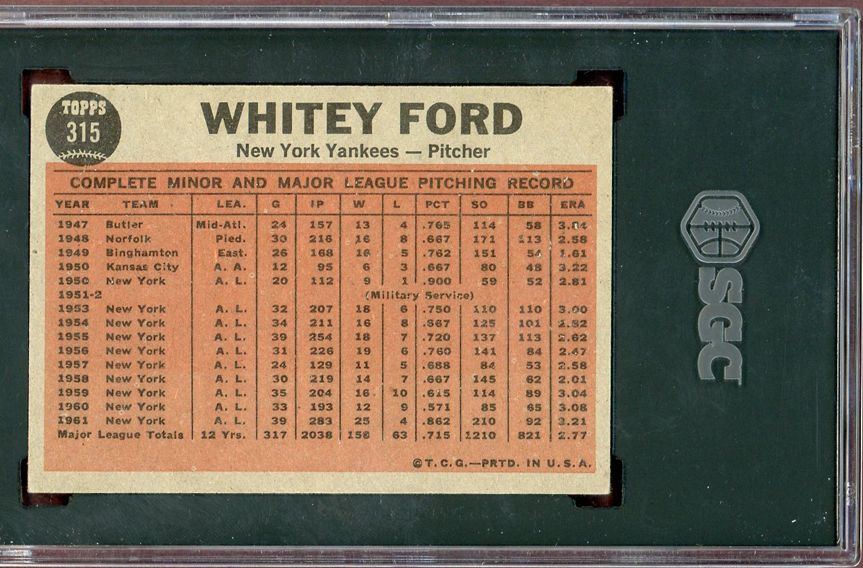 1962 Topps Baseball #315 Whitey Ford IA Yankees SGC 5 EX 560627