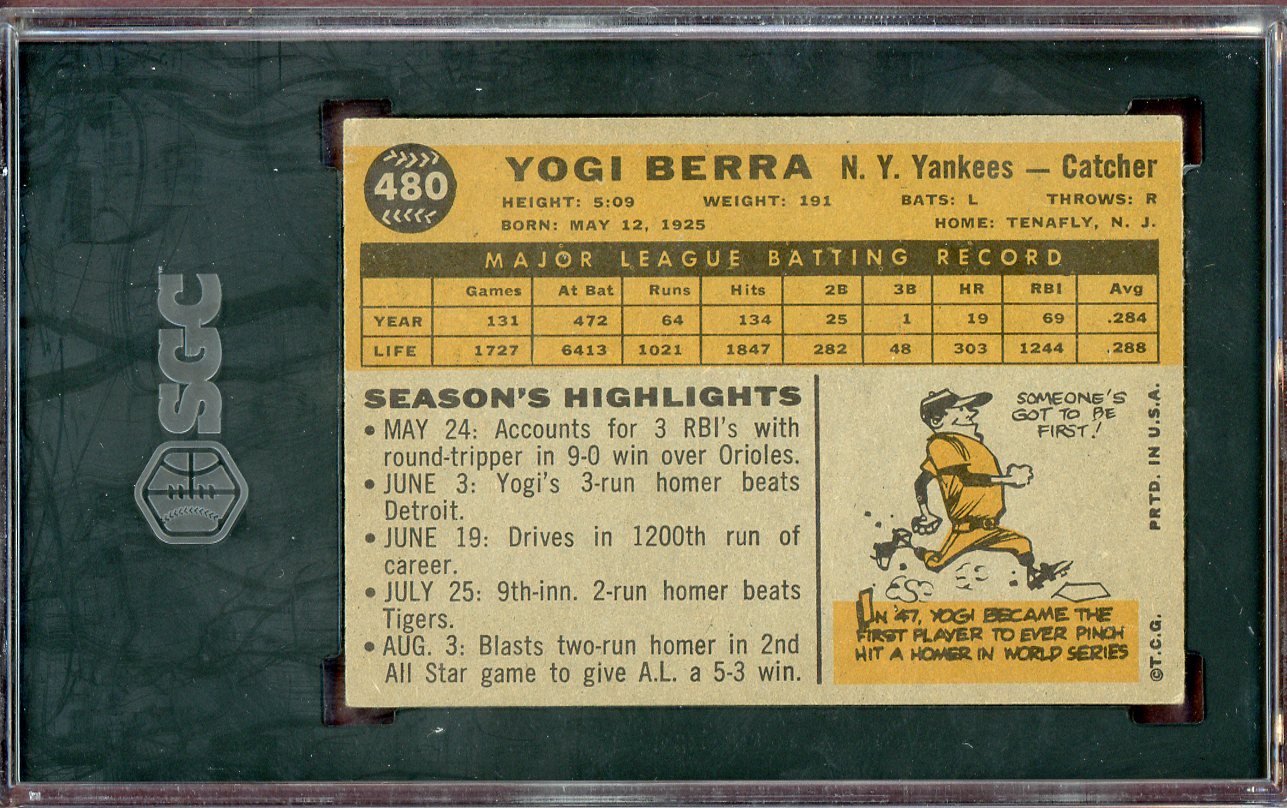 1960 Topps Baseball #480 Yogi Berra Yankees SGC 5.5 EX+ 560638
