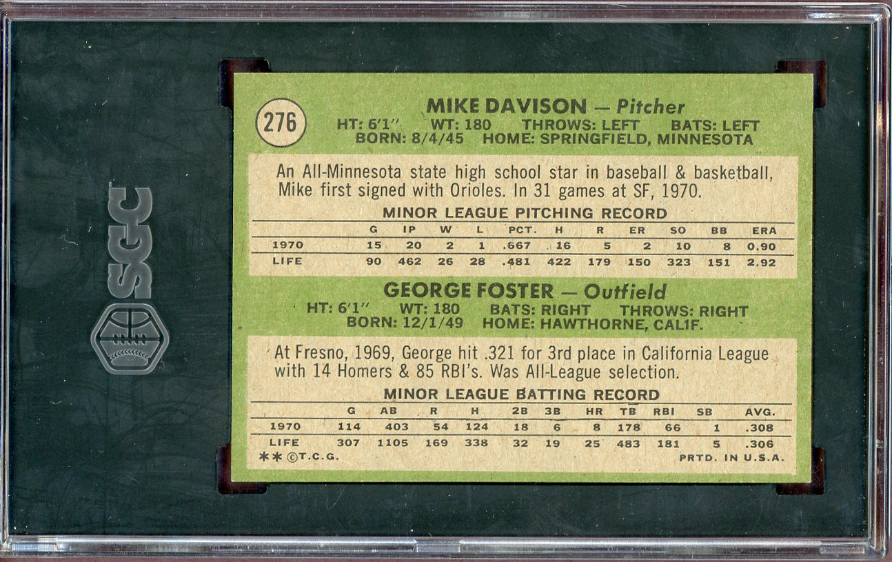 1971 Topps Baseball #276 George Foster Giants SGC 7.5 NM+ 560641