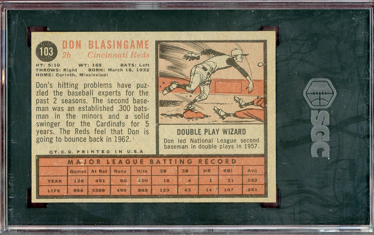 1962 Topps Baseball #103 Don Blasingame Res SGC 7 NM 560646