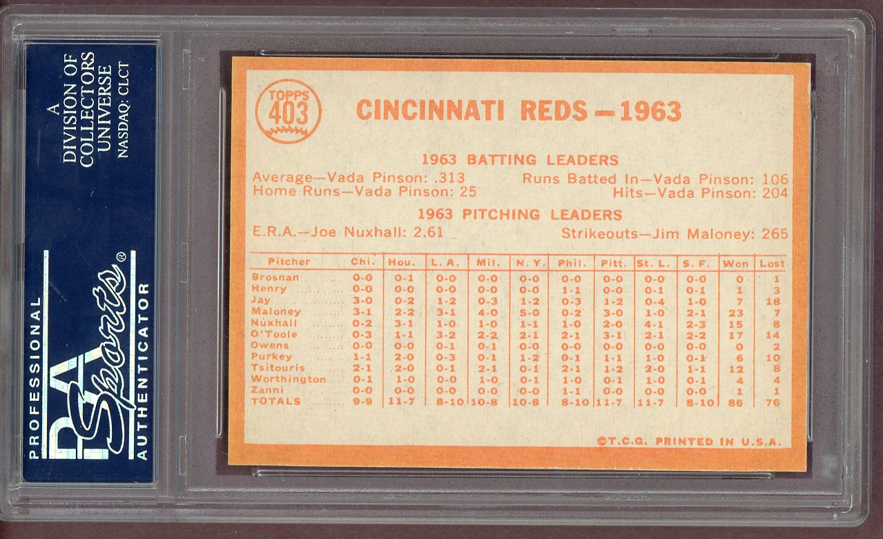 1964 Topps Baseball #403 Cincinnati Reds Team PSA 8 NM/MT 560677