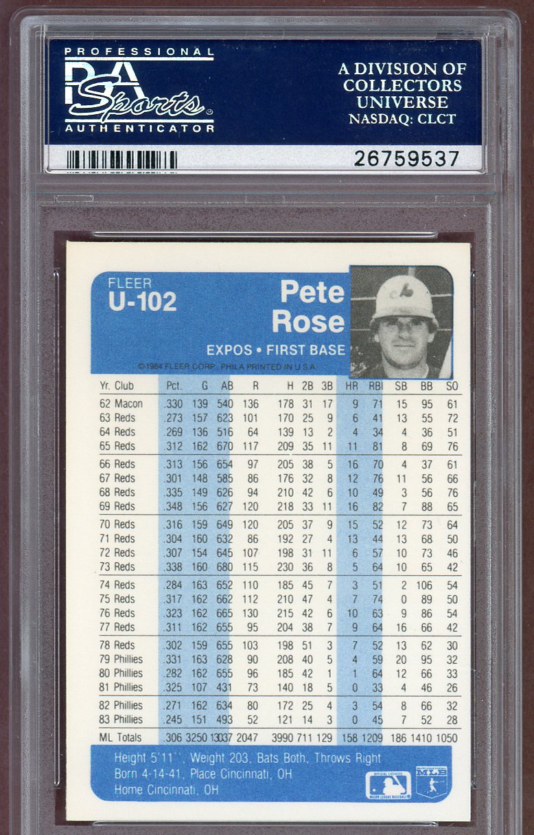 1984 Fleer Update #U102 Pete Rose Expos PSA 9 MINT 560684