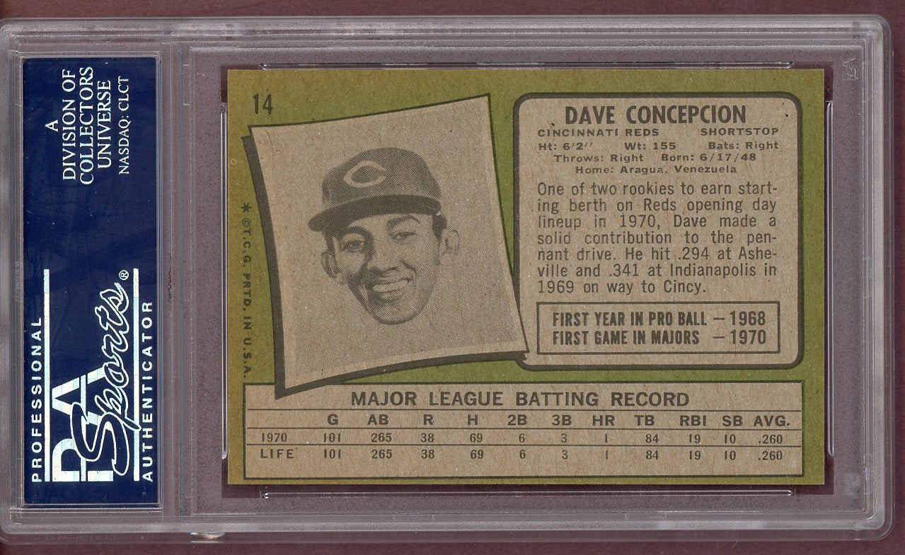 1971 Topps Baseball #014 Dave Concepcion Reds PSA 7.5 NM+ 560686