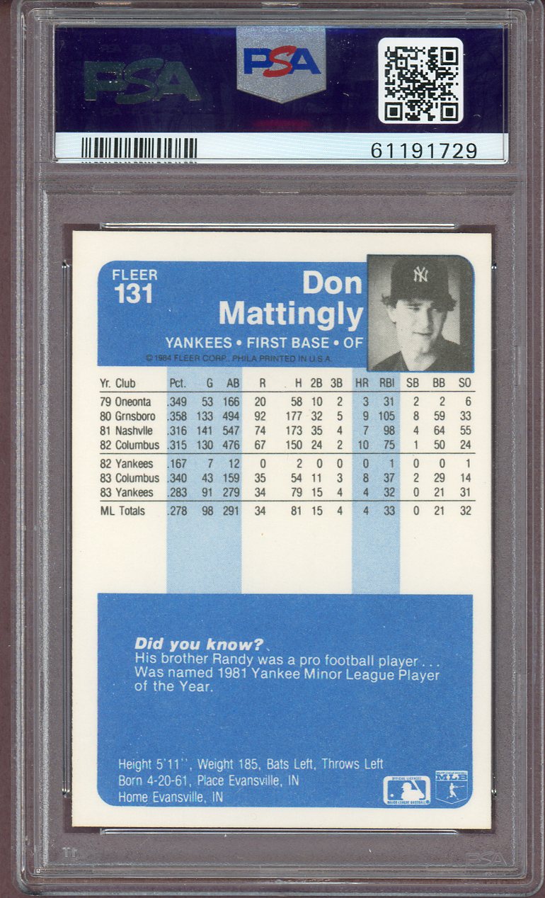 1984 Fleer #131 Don Mattingly Yankees PSA 9 MINT 560701