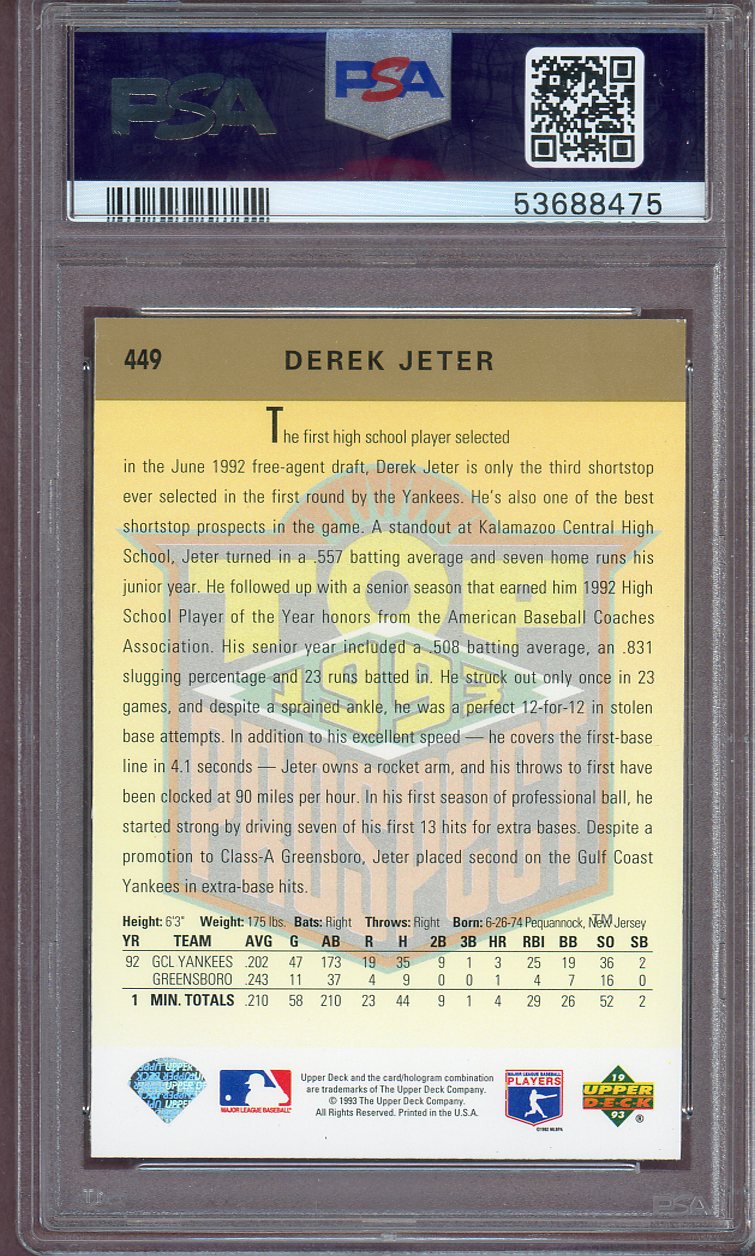 1993 Upper Deck #449 Derek Jeter Yankees PSA 9 MINT 560702