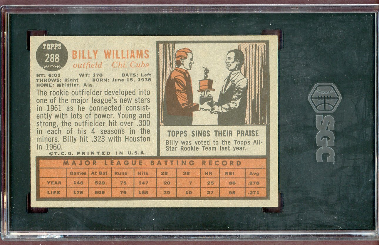 1962 Topps Baseball #288 Billy Williams Cubs SGC 7 NM 560742