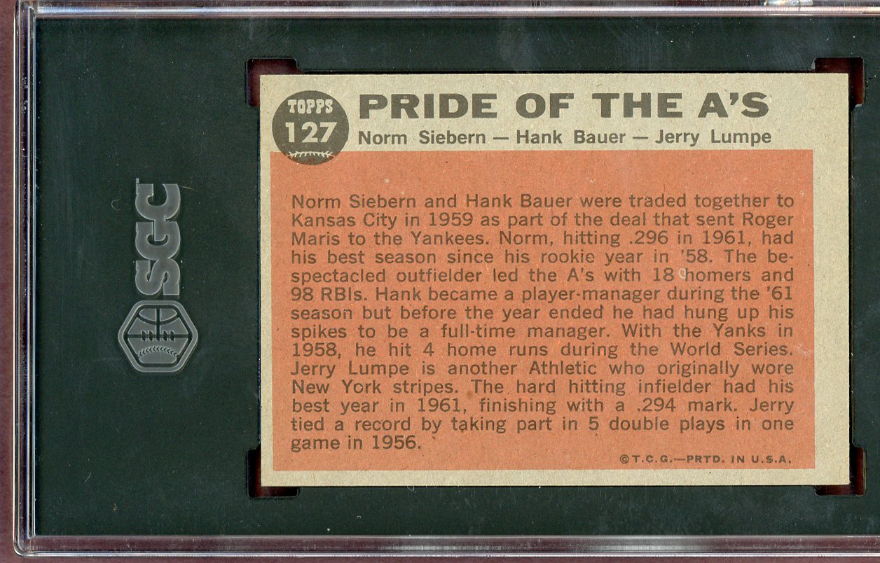 1962 Topps Baseball #127 Hank Bauer Norm Siebern SGC 7 NM 560764