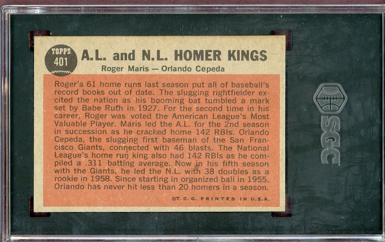 1962 Topps Baseball #401 Roger Maris Orlando Cepeda SGC 5 EX 560770