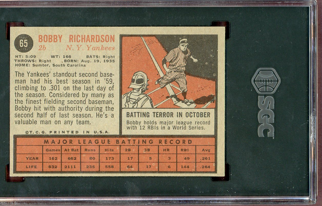 1962 Topps Baseball #065 Bobby Richardson Yankees SGC 6 EX-MT 560784