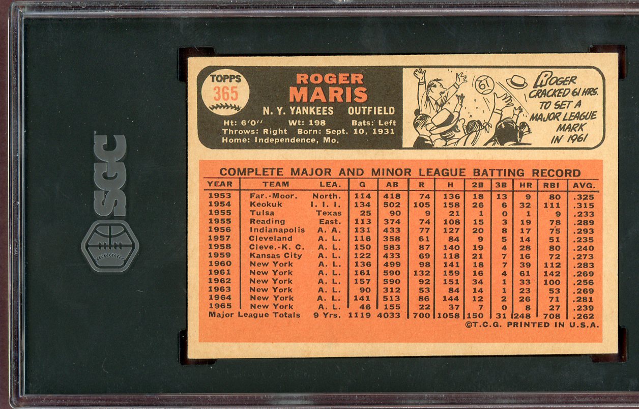 1966 Topps Baseball #365 Roger Maris Yankees SGC 5 EX 560788