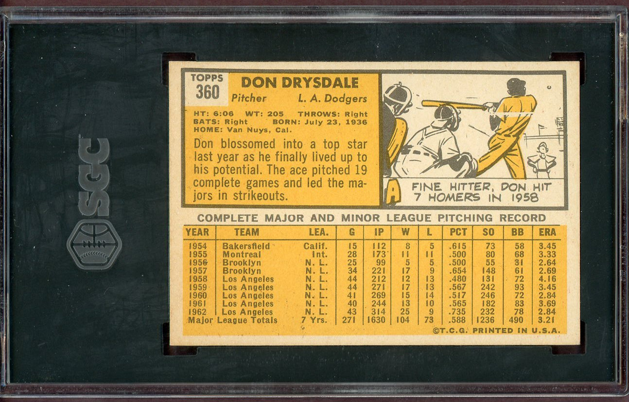 1963 Topps Baseball #360 Don Drysdale Dodgers SGC 7 NM 560810