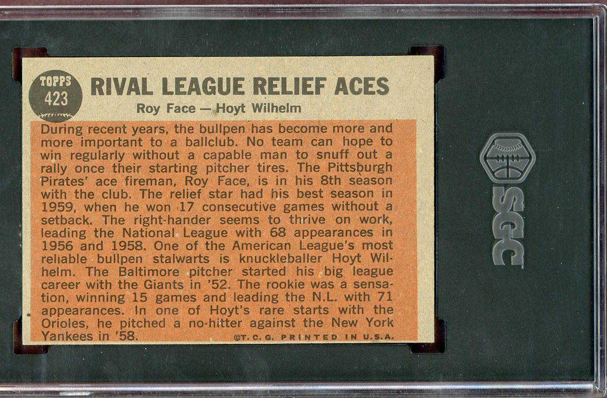 1962 Topps Baseball #423 Hoyt Wilhelm Roy Face SGC 6 EX-MT 560840