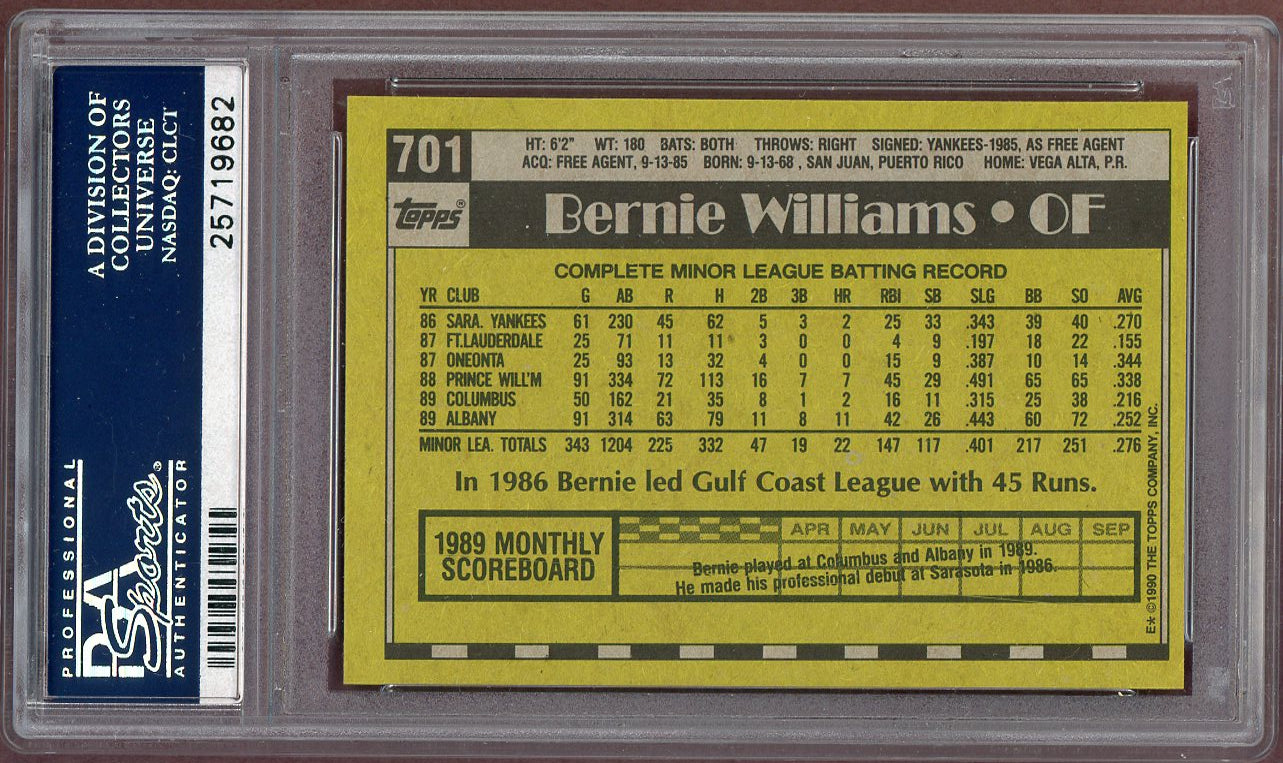 1990 Topps #701 Bernie Williams Yankees PSA 10 GEM MINT 560860