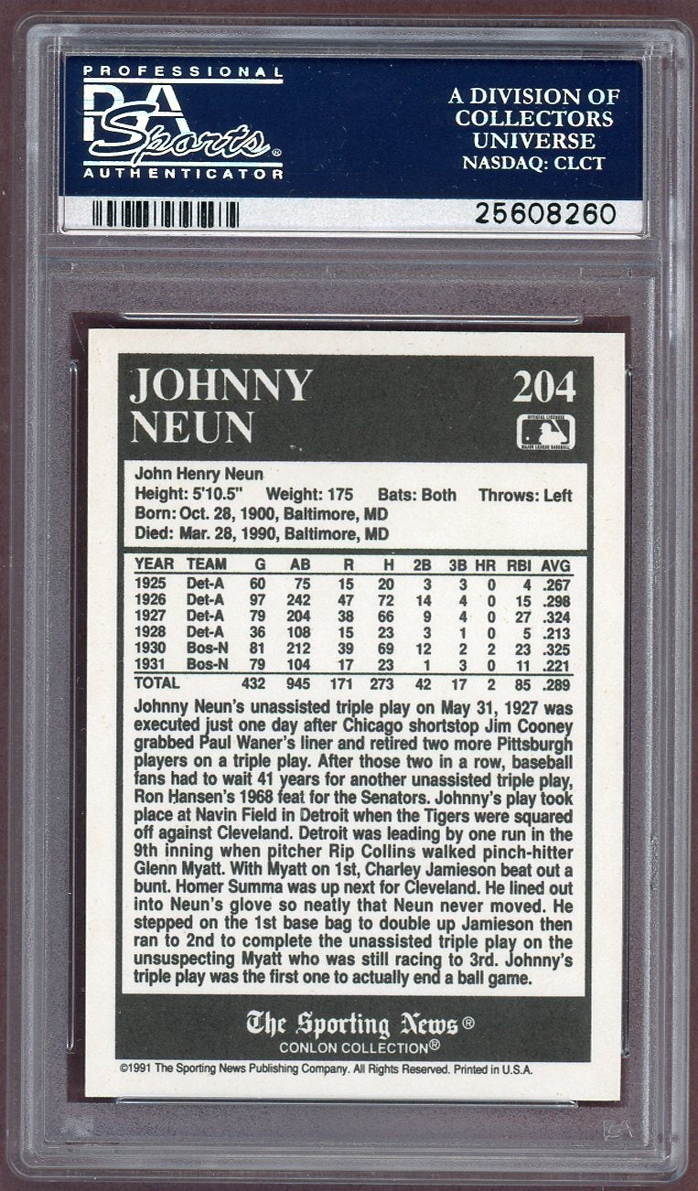 1991 Conlon Collection #204 Johnny Neun Tigers PSA 8.5 NM/MT+ 560862