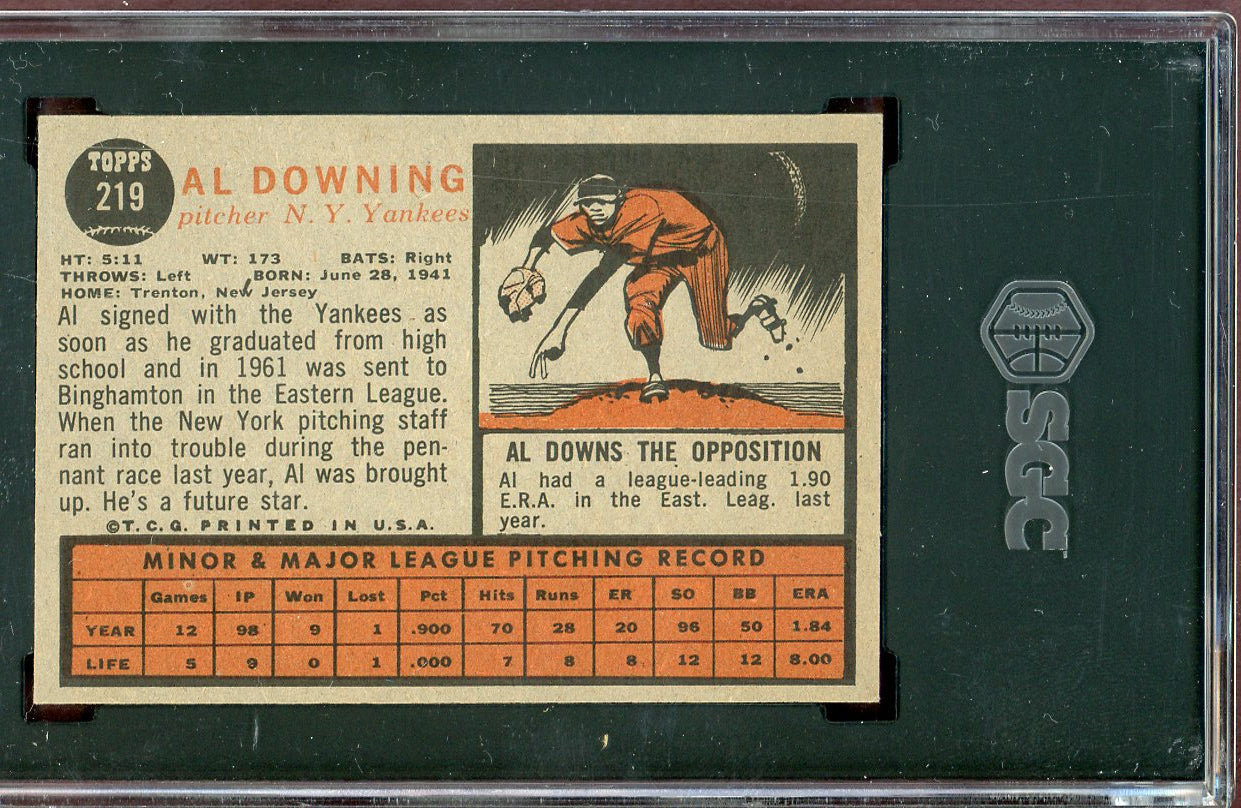 1962 Topps Baseball #219 Al Downing Yankees SGC 6.5 EX-MT+ 560892