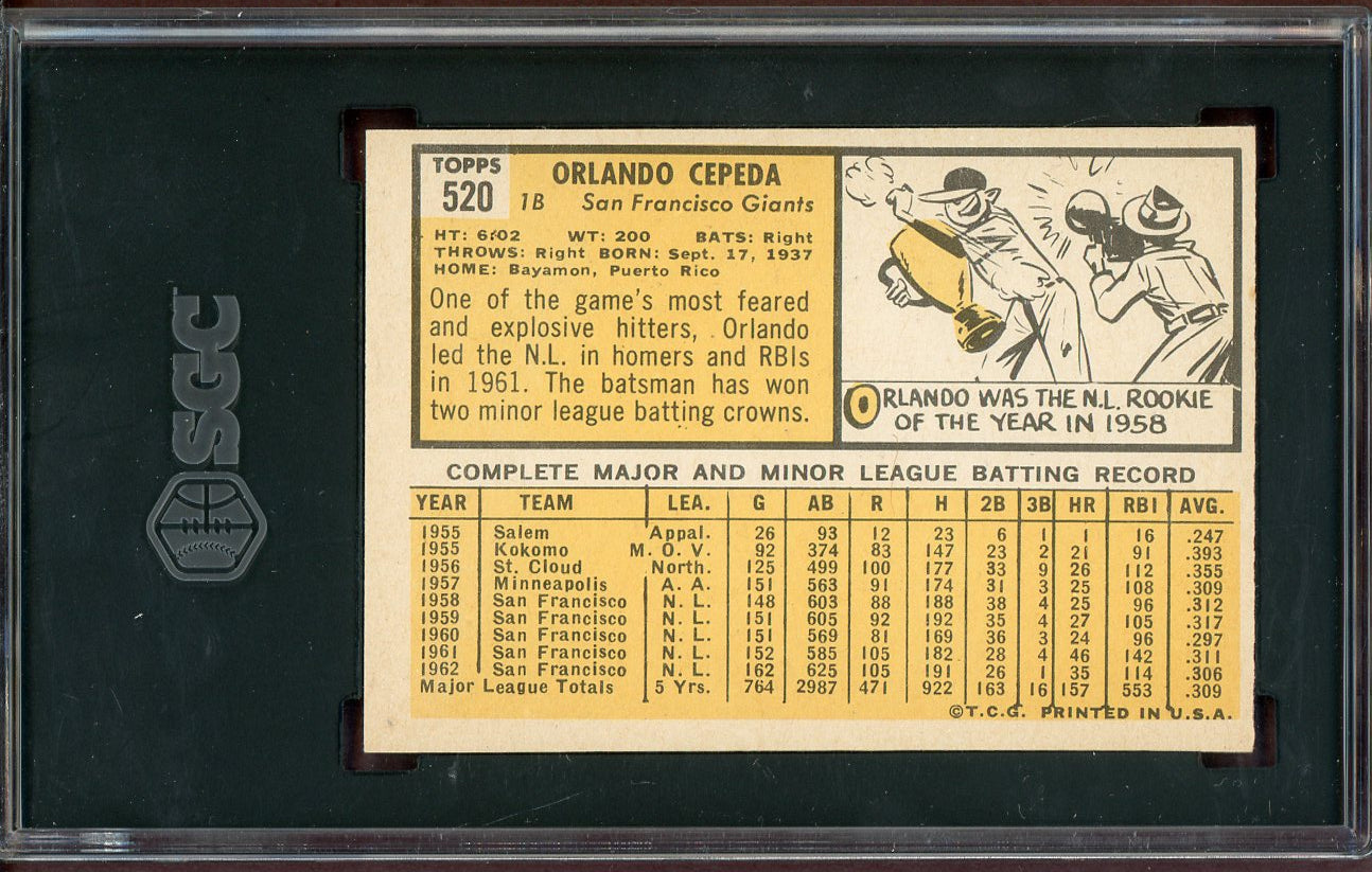 1963 Topps Baseball #520 Orlando Cepeda Giants SGC 6 EX-MT 560898