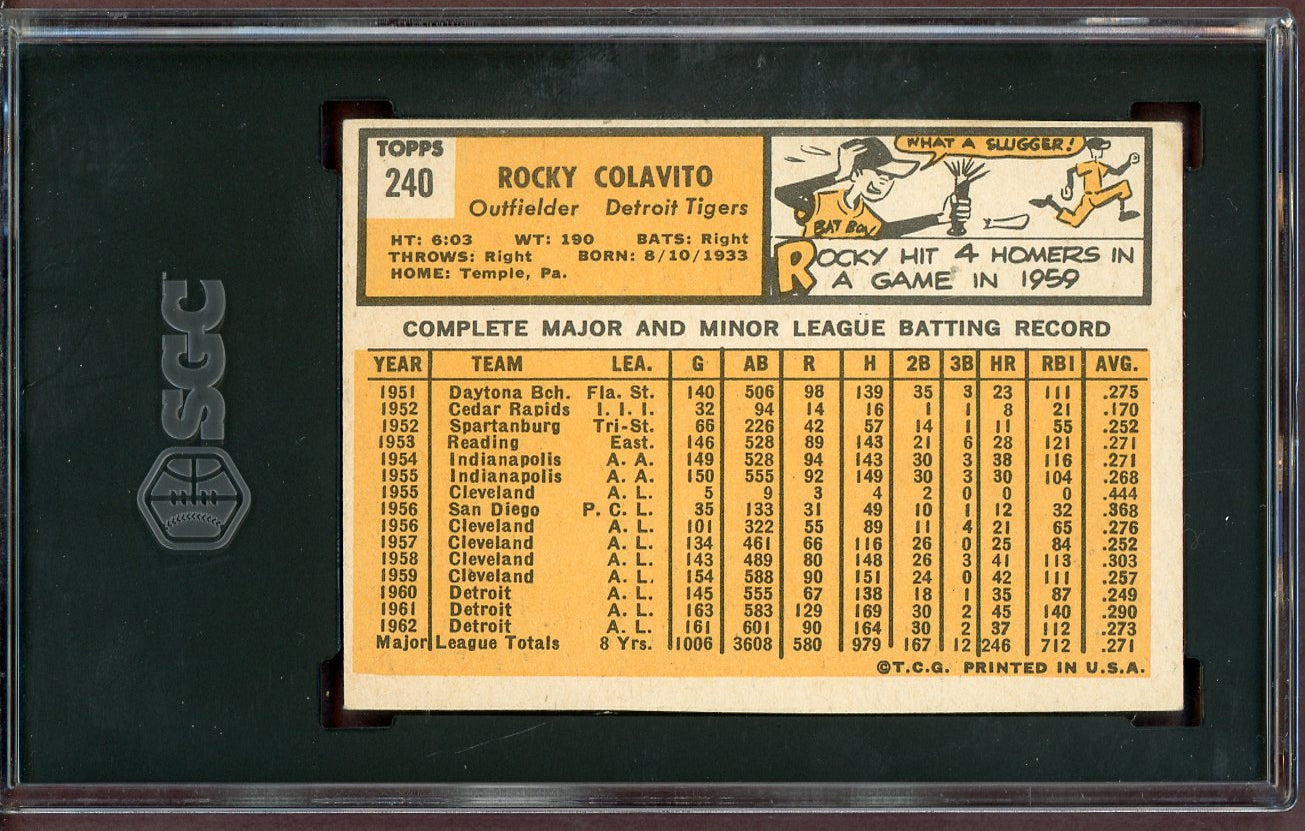 1963 Topps Baseball #240 Rocky Colavito Tigers SGC 6 EX-MT 560926