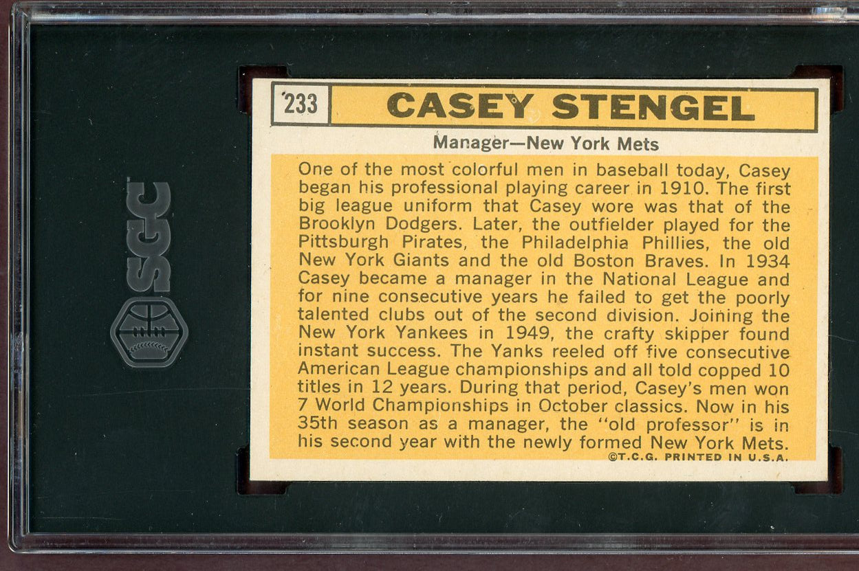 1963 Topps Baseball #233 Casey Stengel Mets SGC 8 NM/MT 560928
