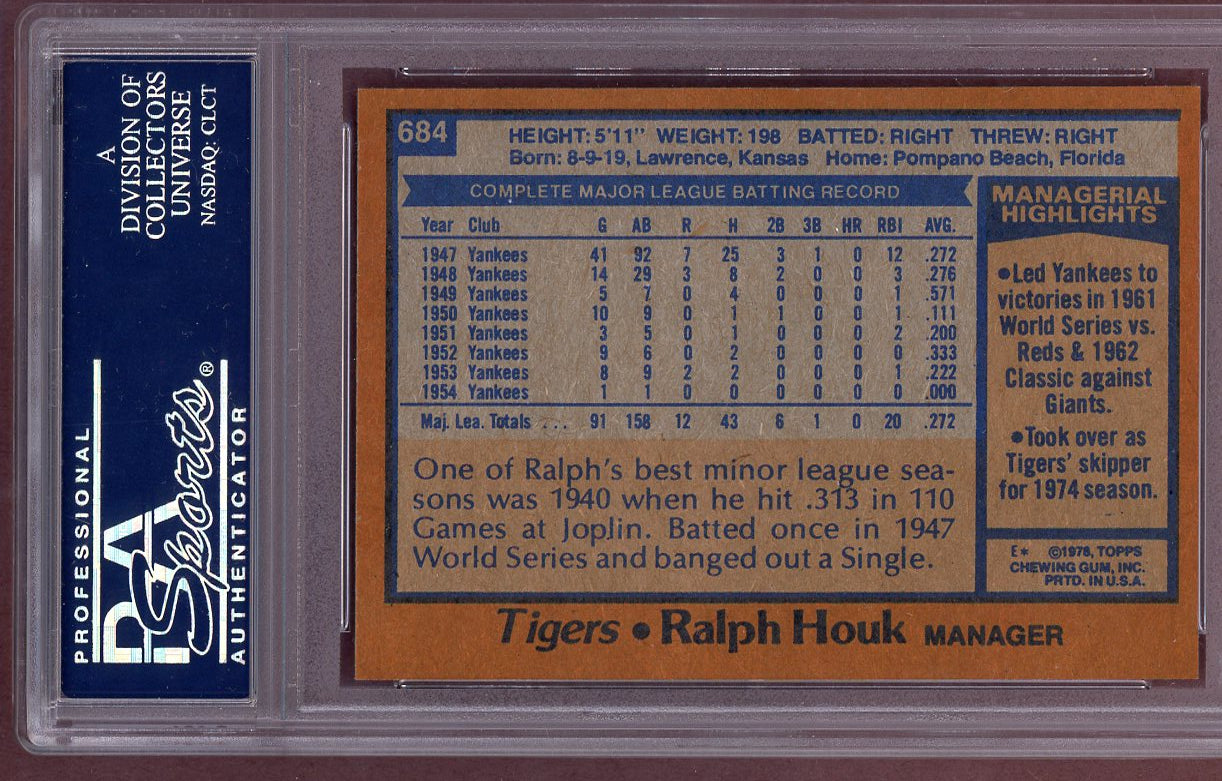 1978 Topps Baseball #684 Ralph Houk Tigers PSA 10 GEM MINT 560935