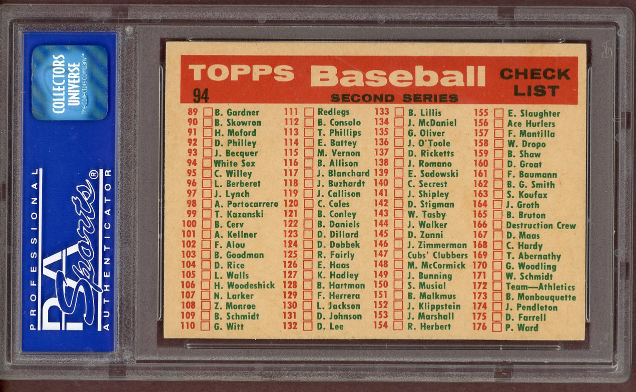 1959 Topps Baseball #094 Chicago White Sox Team PSA 8 NM/MT 560961