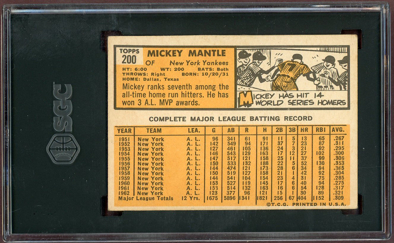 1963 Topps Baseball #200 Mickey Mantle Yankees SGC 4.5 VG-EX+ 560972