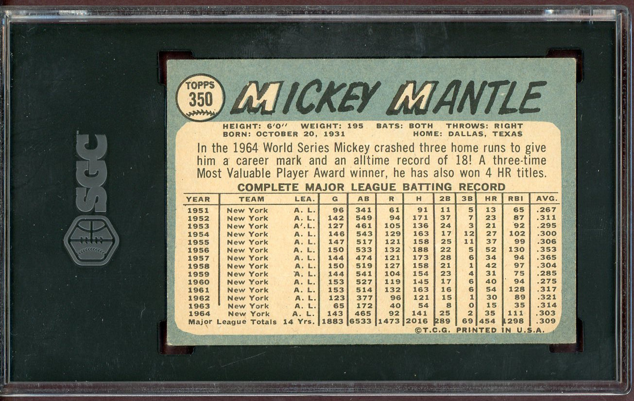 1965 Topps Baseball #350 Mickey Mantle Yankees SGC 5 EX 560974