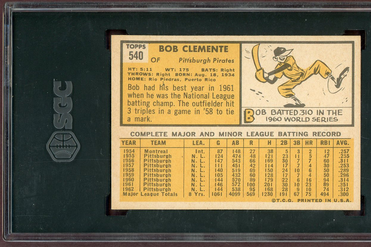 1963 Topps Baseball #540 Roberto Clemente Pirates SGC 6.5 EX-MT+ 560996