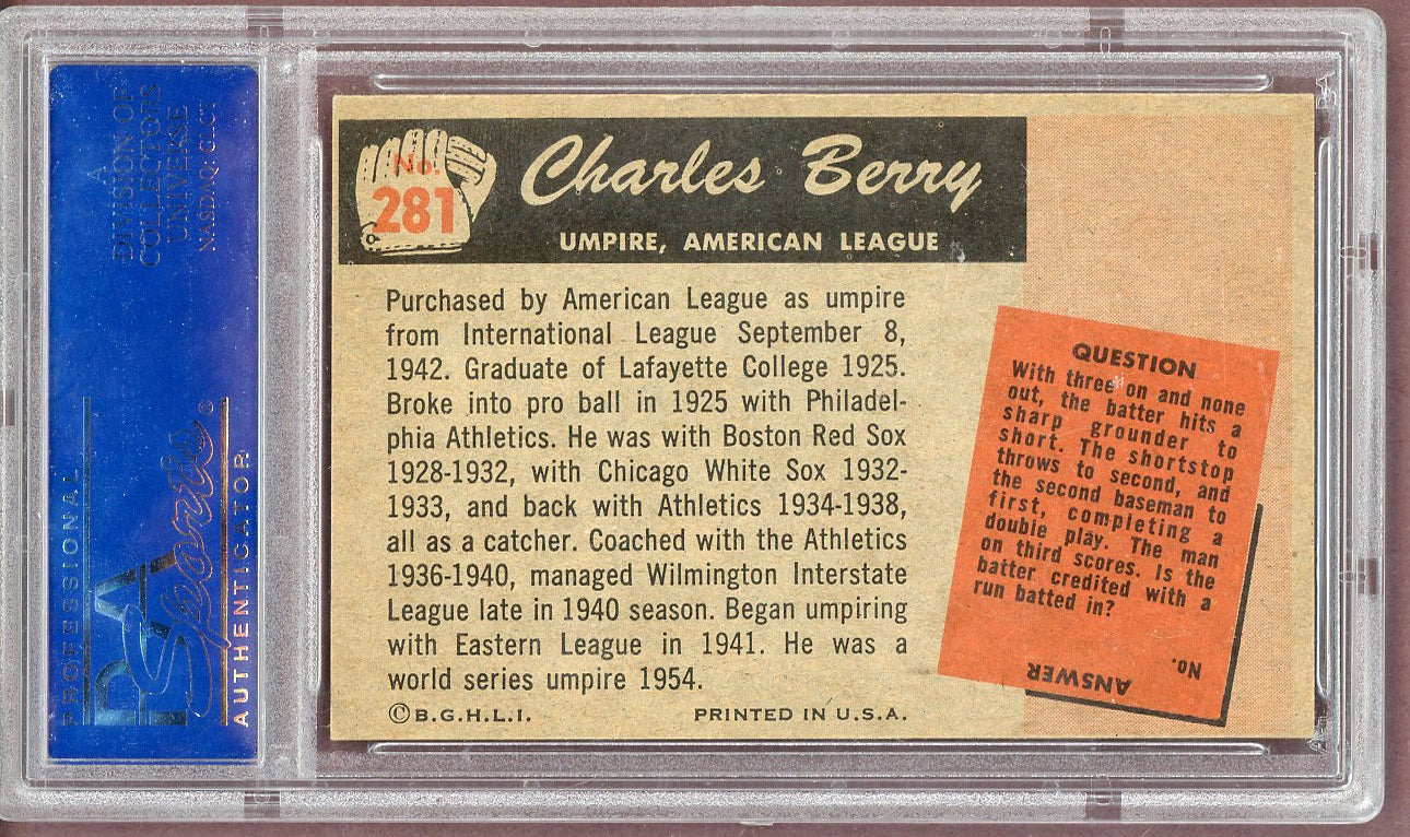 1955 Bowman Baseball #281 Charles Berry Umpire PSA 7 NM 561054