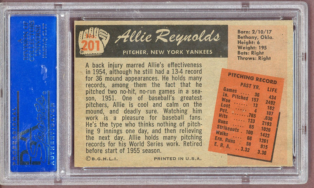 1955 Bowman Baseball #201 Allie Reynolds Yankees PSA 6 EX-MT 561085