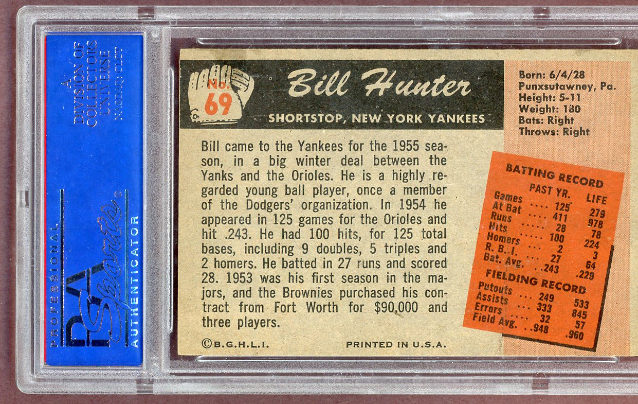 1955 Bowman Baseball #069 Billy Hunter Yankees PSA 6 EX-MT 561099