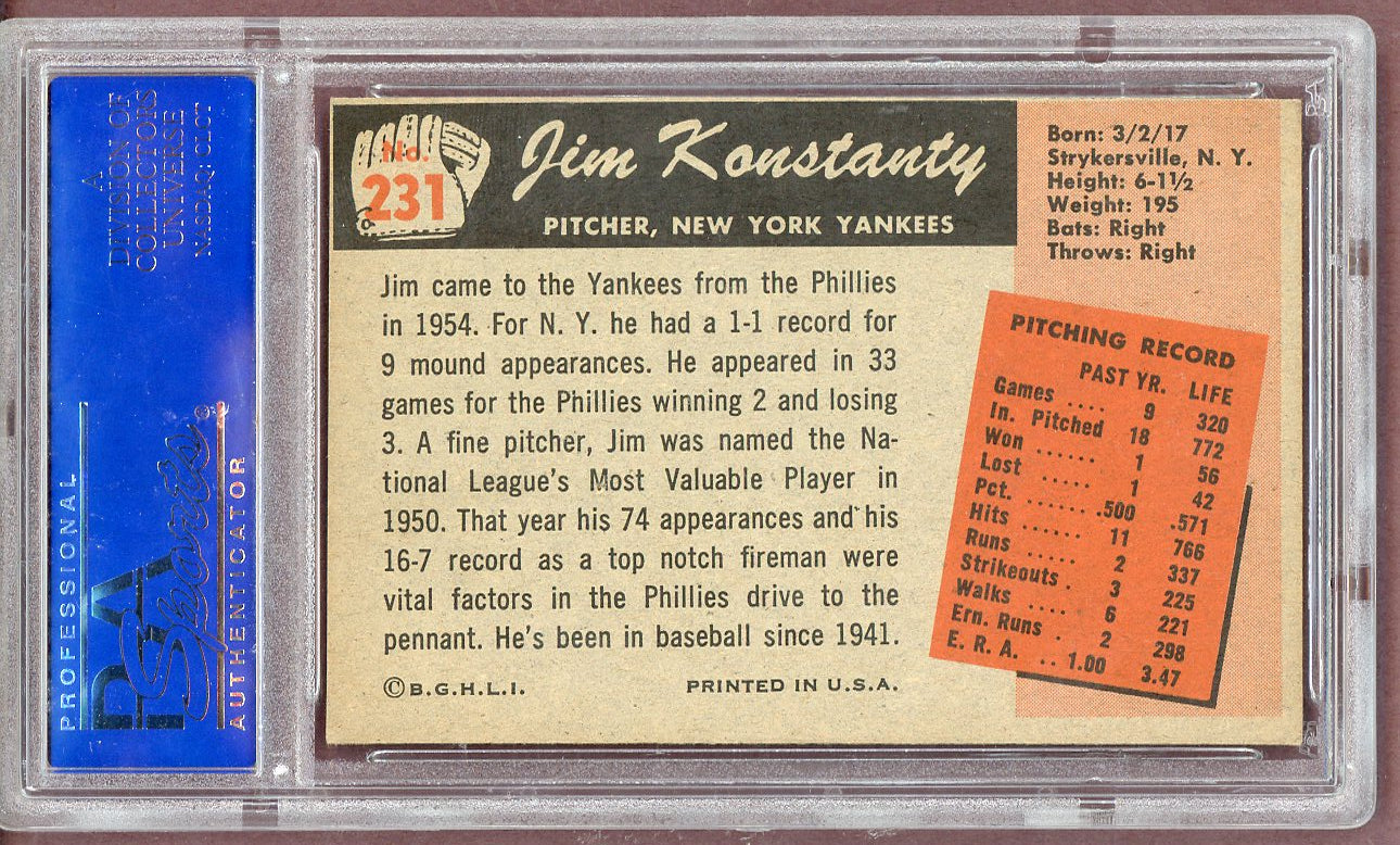 1955 Bowman Baseball #231 Jim Konstanty Yankees PSA 6 EX-MT mc 561102