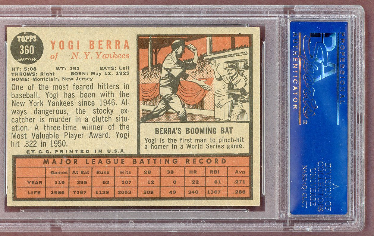 1962 Topps Baseball #360 Yogi Berra Yankees PSA 5 EX 561119