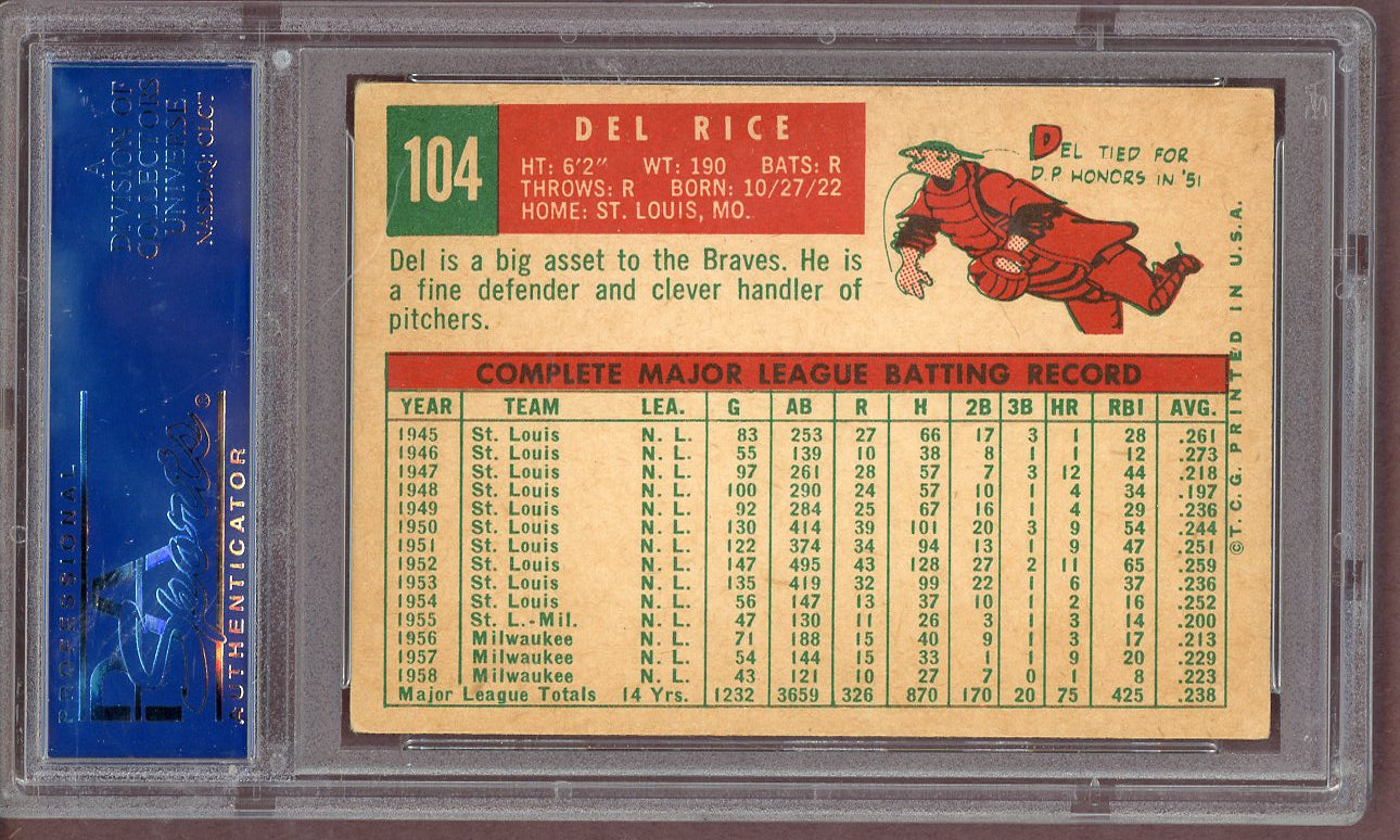 1959 Topps Baseball #104 Del Rice Braves PSA 5 EX 561125