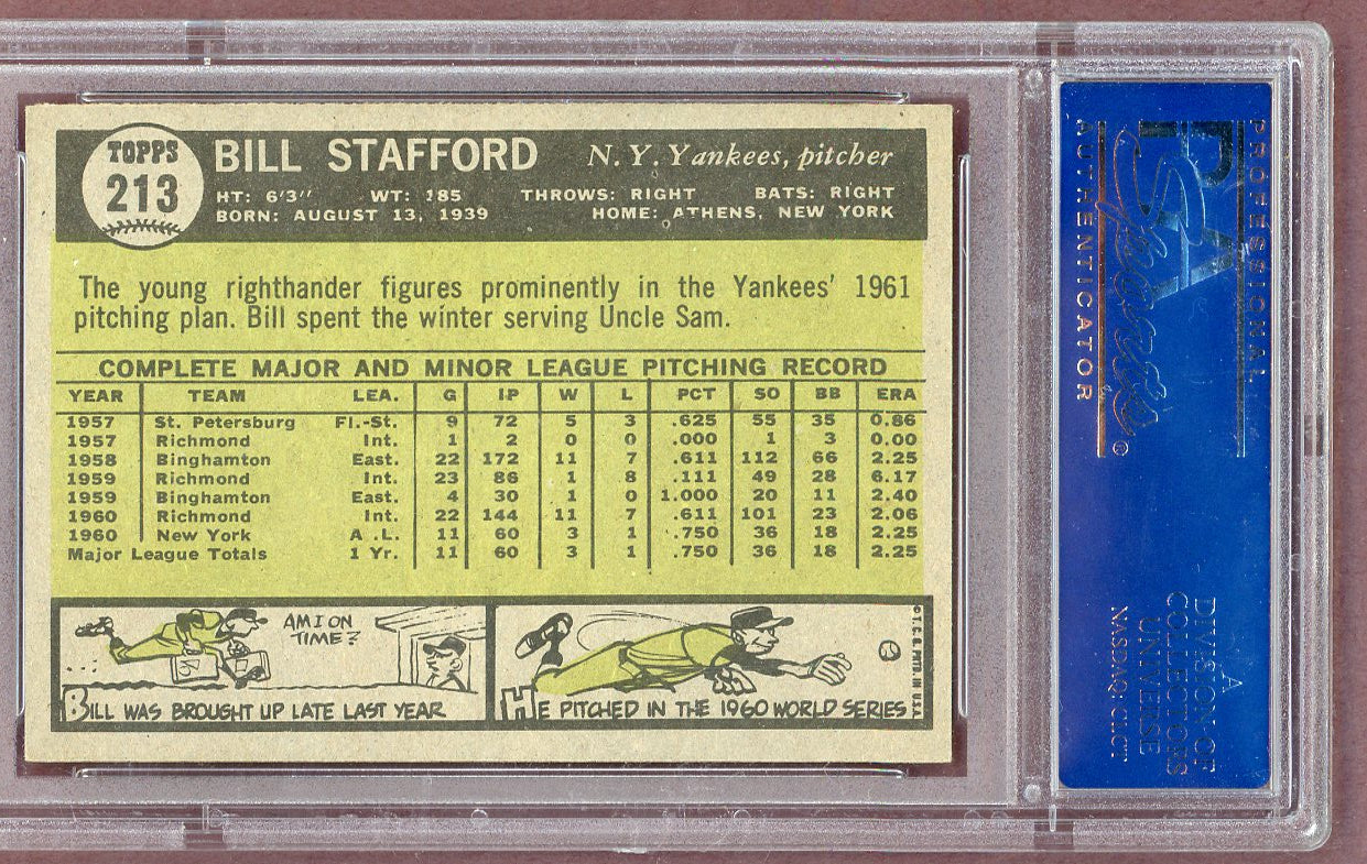 1961 Topps Baseball #213 Bill Stafford Yankees PSA 5 EX 561127