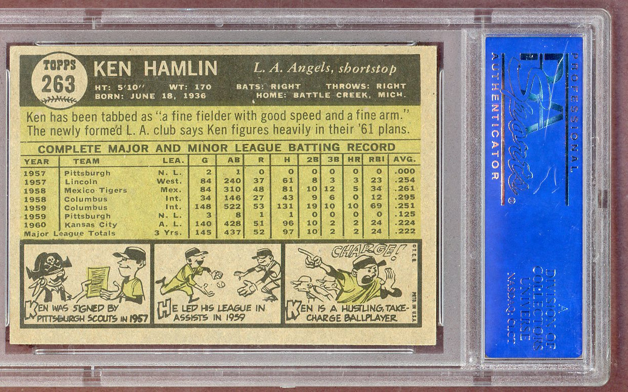 1961 Topps Baseball #263 Ken Hamlin Angels PSA 6 EX-MT 561144