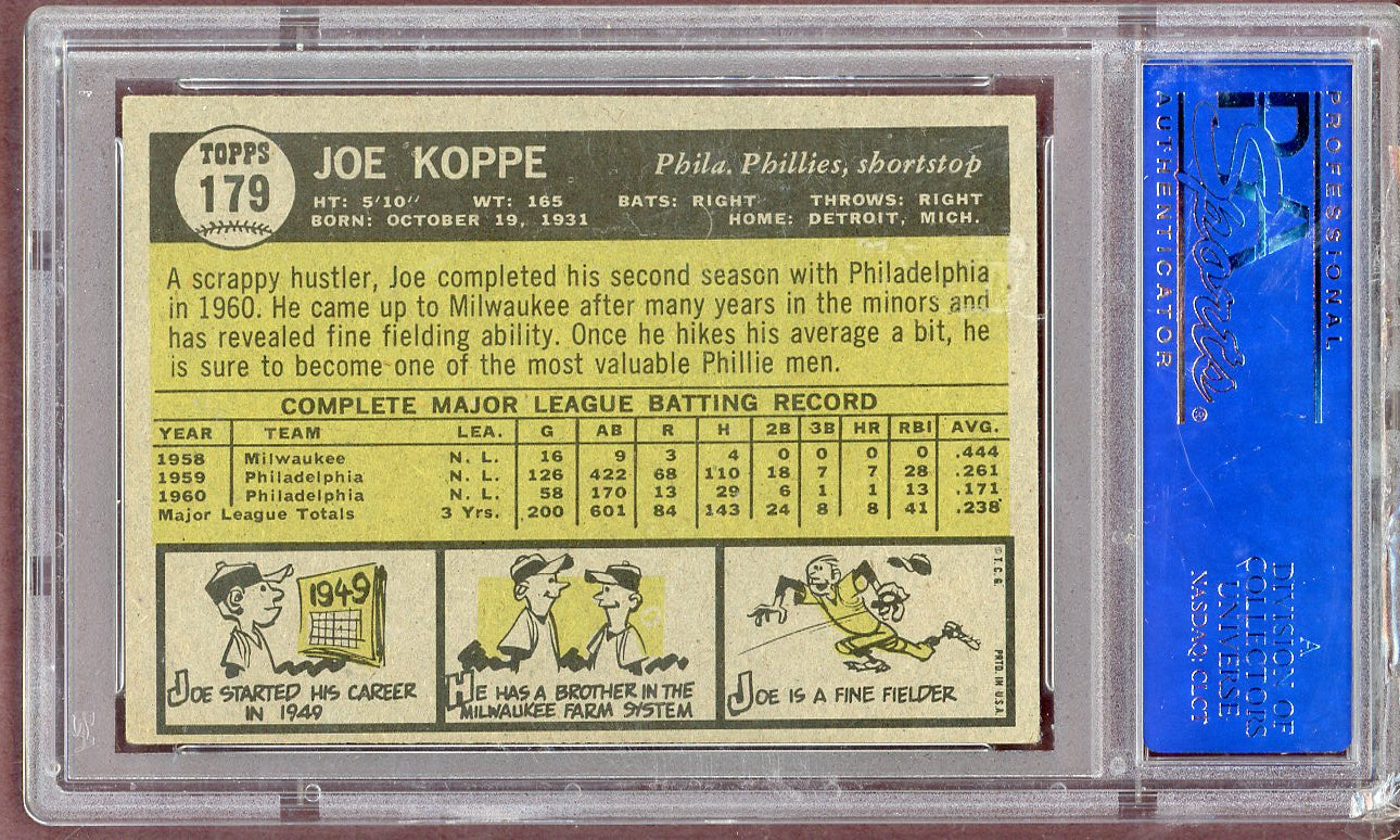1961 Topps Baseball #179 Joe Koppe Phillies PSA 5 EX 561165