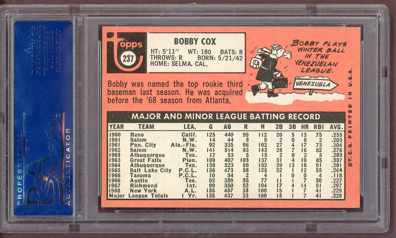 1969 Topps Baseball #237 Bobby Cox Yankees PSA 5 EX 561166