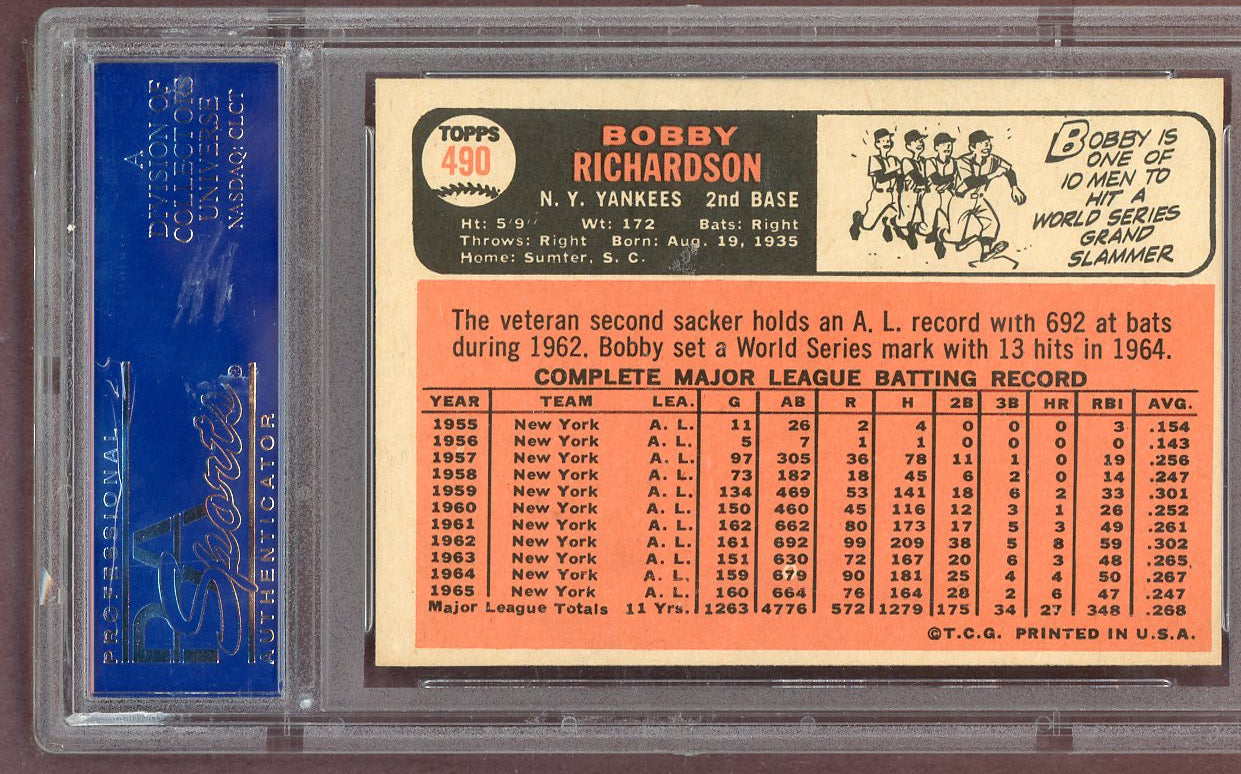 1966 Topps Baseball #490 Bobby Richardson Yankees PSA 5 EX 561172