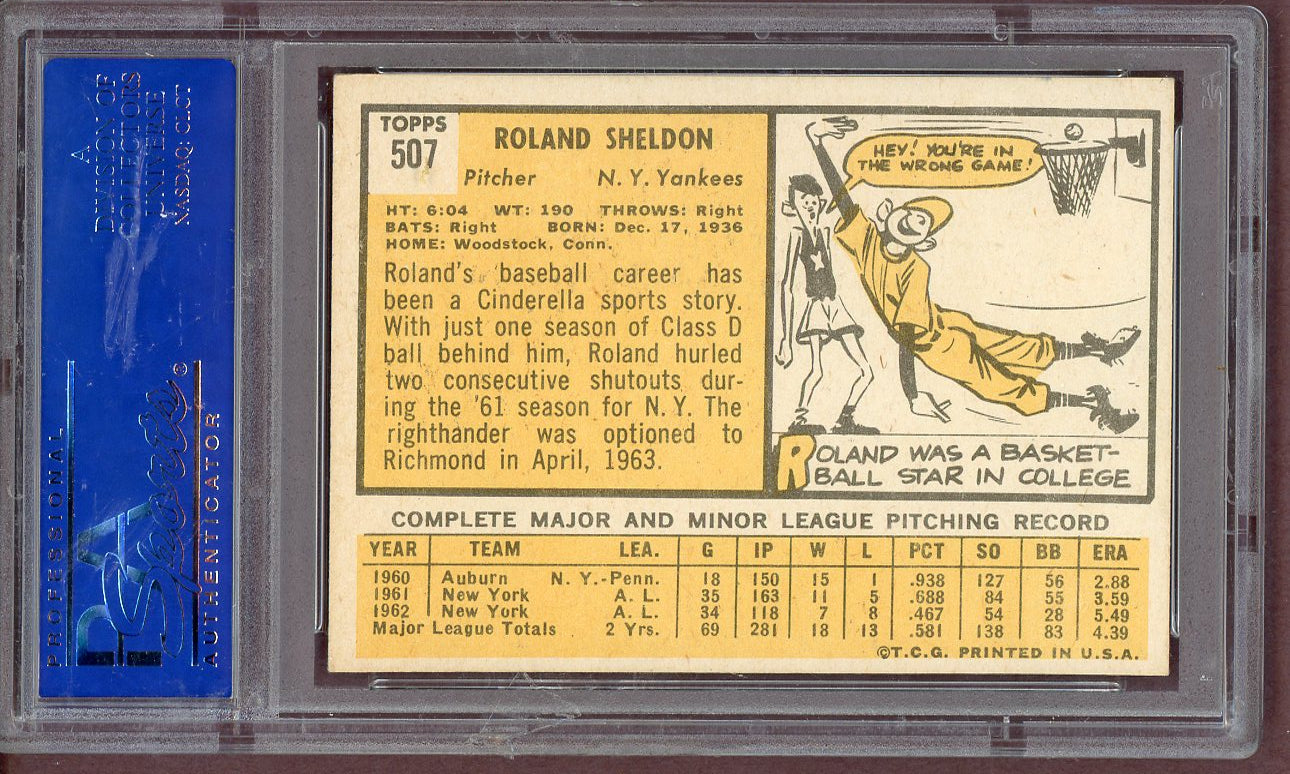 1963 Topps Baseball #507 Roland Sheldon Yankees PSA 7 NM 561173